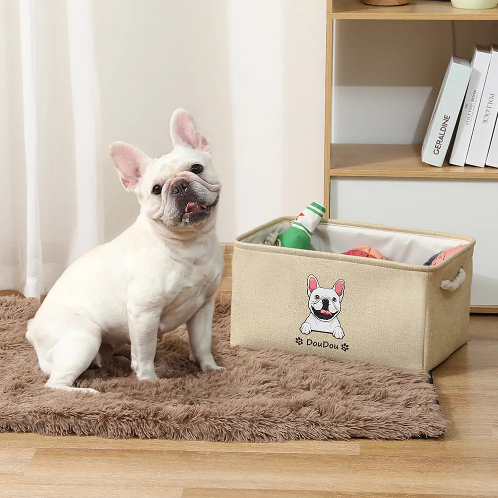 Personalisierter Hundespielzeugkorb, kostenloser Druck, Hunde-/Katzenbild, Name, Haustier-Aufbewahrungsbox