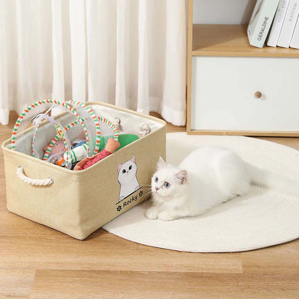 Personalisierter Hundespielzeugkorb, kostenloser Druck, Hunde-/Katzenbild, Name, Haustier-Aufbewahrungsbox