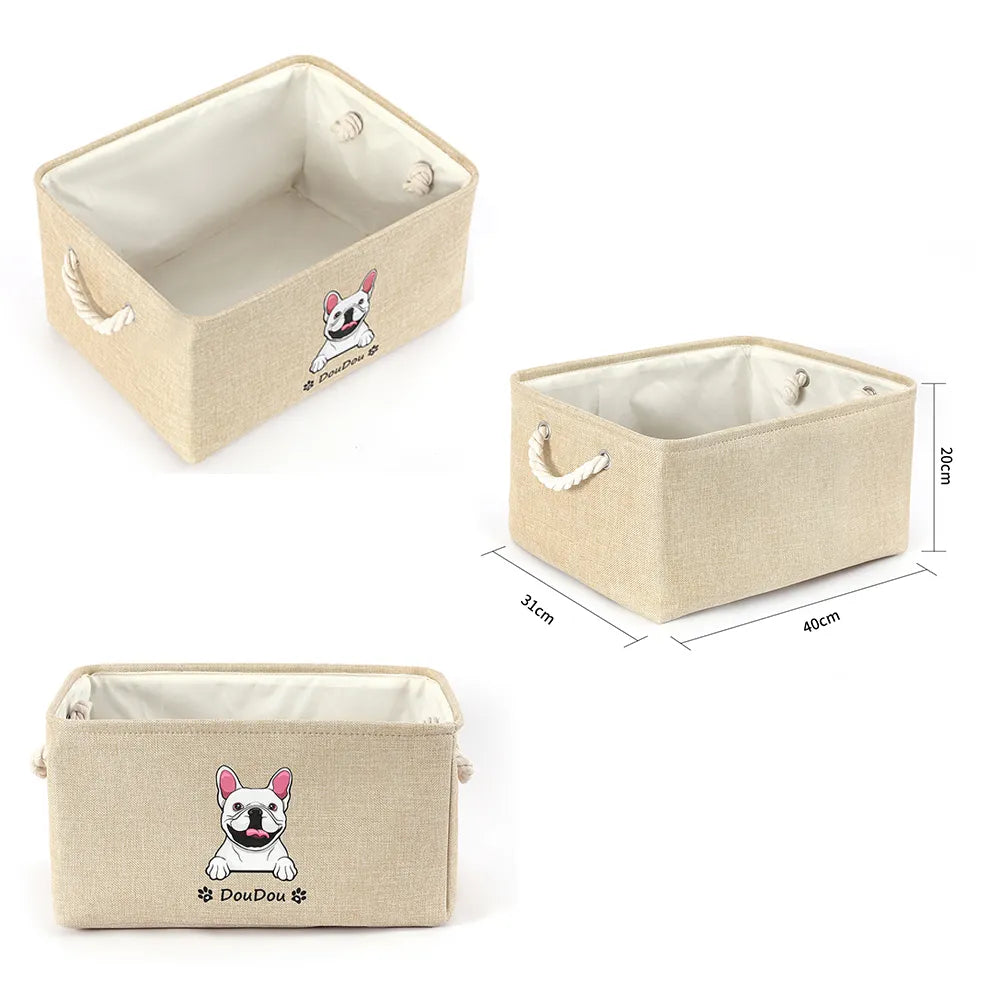 Personalisierter Hundespielzeugkorb, kostenloser Druck, Hunde-/Katzenbild, Name, Haustier-Aufbewahrungsbox