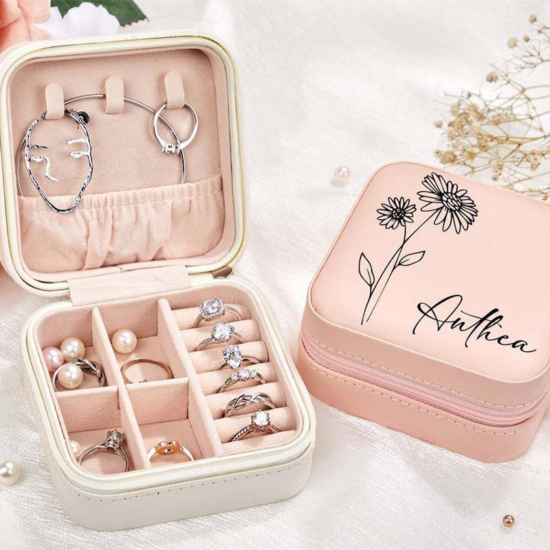 Personalisierte Reise-Schmuckschatulle mit Geburtsblume und Monat