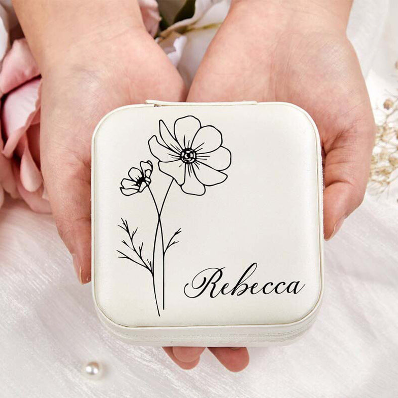 Personalisierte Reise-Schmuckschatulle mit Geburtsblume und Monat