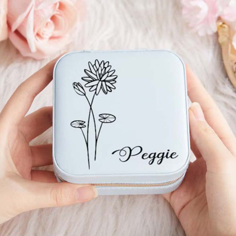 Personalisierte Reise-Schmuckschatulle mit Geburtsblume und Monat