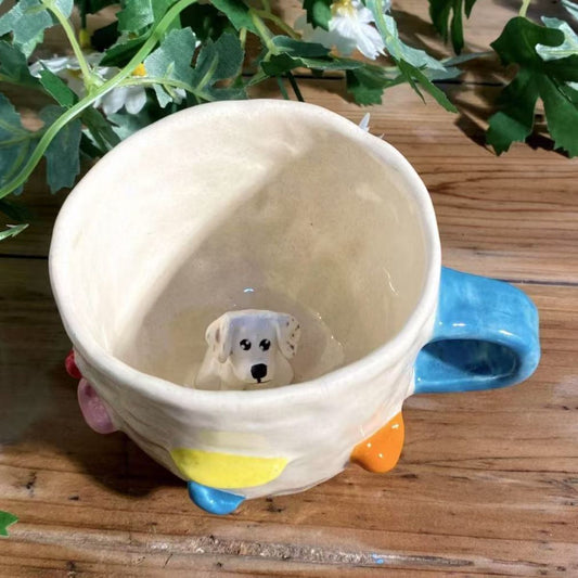 🐾 Custom 3D Pet Climbing Mug – Handmade Ceramic Dog Figurine Cup (350ml)