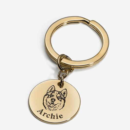 Personalized Pet Portrait Keychain – Custom Engraved Stainless Steel Keyring