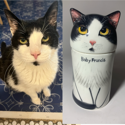 Personalized Ceramic Cat Urn – Custom Pet Ashes Memorial with Engraved Name & Photo