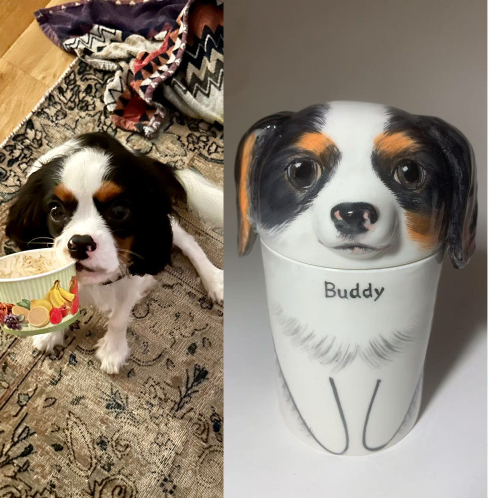 Personalized Ceramic Dog Urn – Custom Pet Ashes Memorial with Engraved Name & Photo