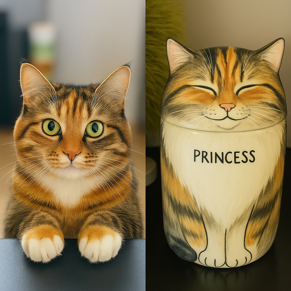 Personalized Ceramic Cat Urn – Custom Pet Ashes Memorial with Engraved Name & Photo