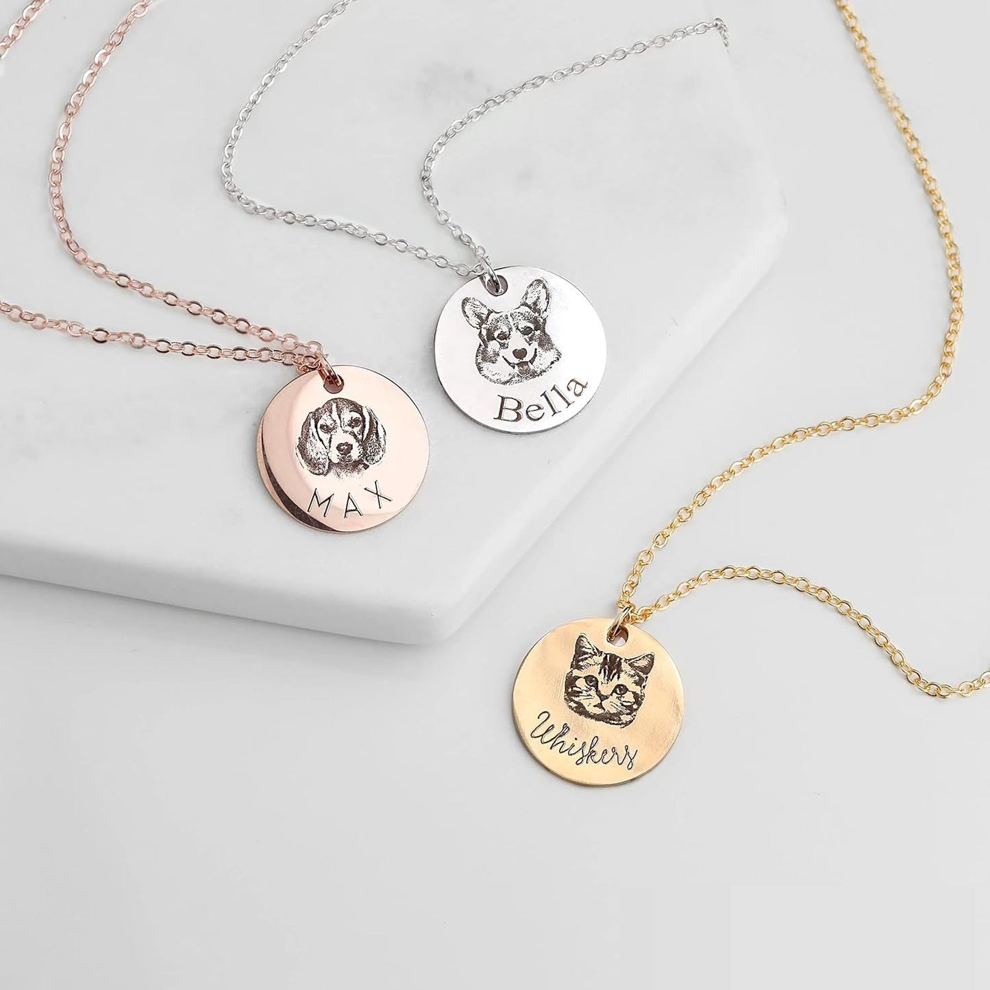 Pet Portrait Name Necklace - Stainless Steel