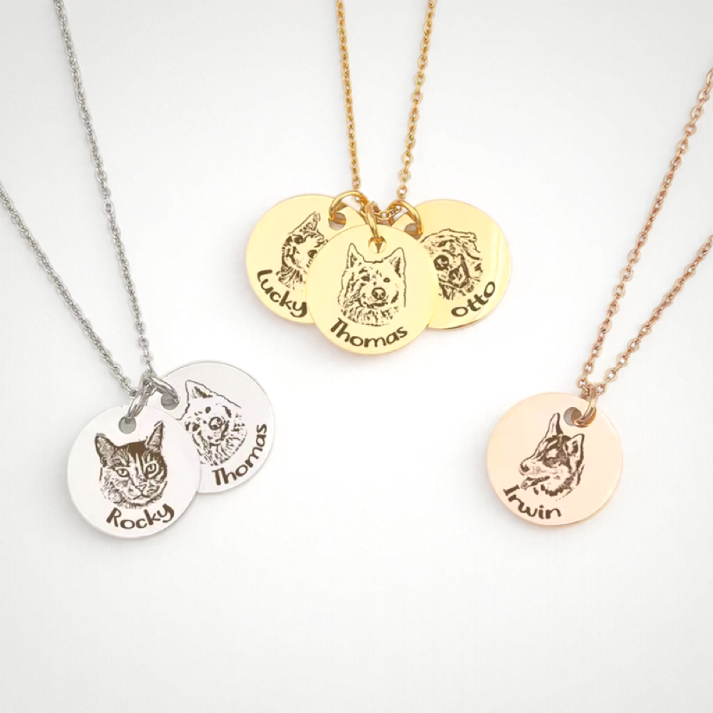 Pet Portrait Name Necklace - Stainless Steel
