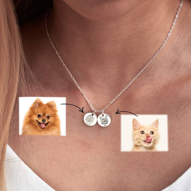 Pet Portrait Name Necklace - Stainless Steel