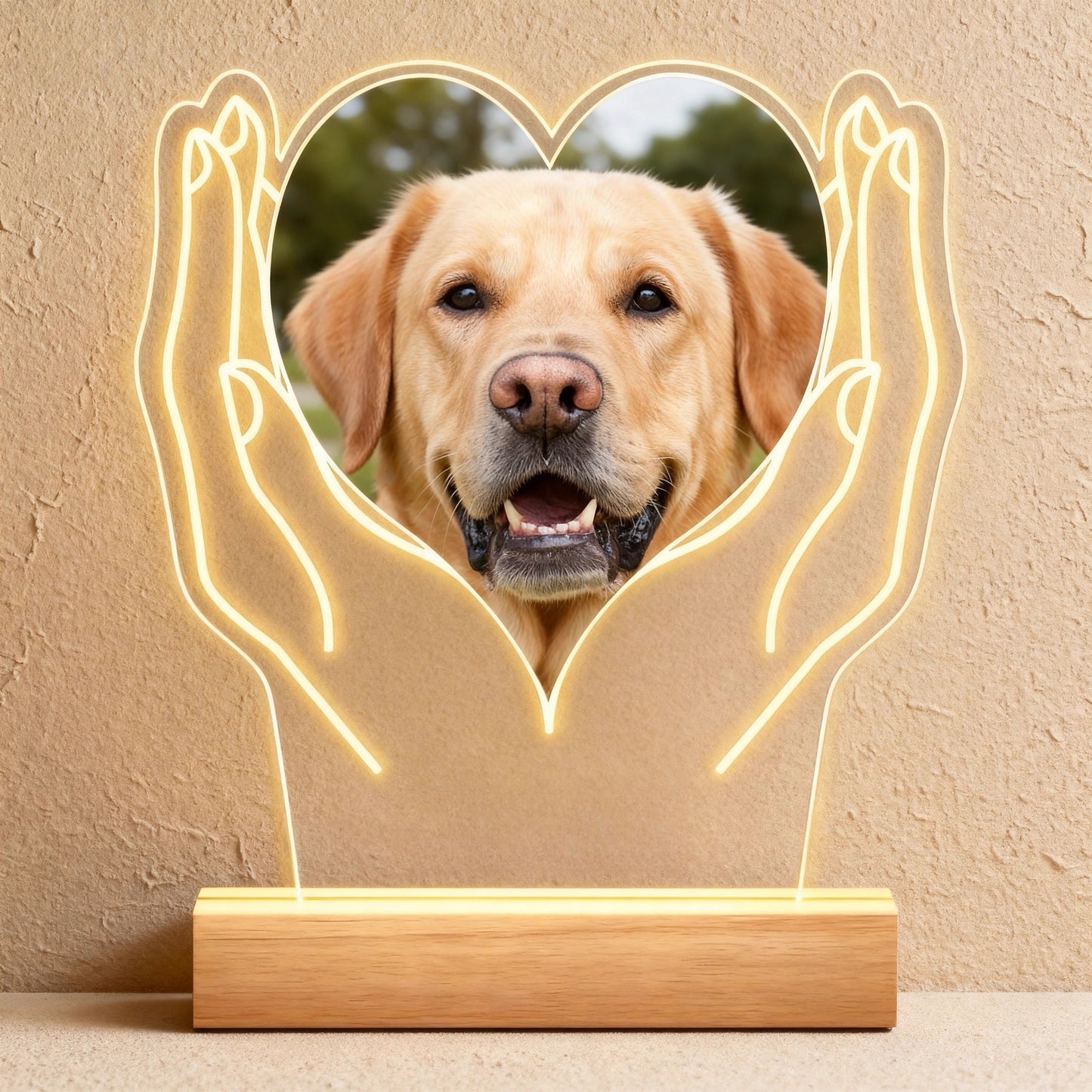 Personalized Heart Hands LED Light – Custom Pet Photo Memorial Lamp