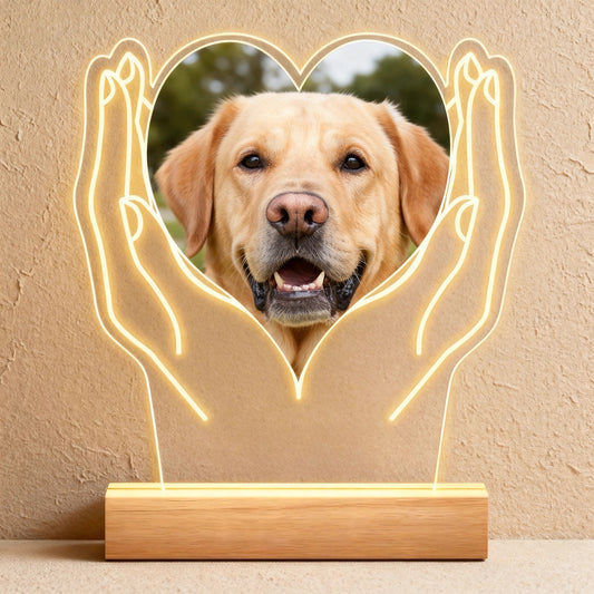 Personalized Heart Hands LED Light – Custom Pet Photo Memorial Lamp