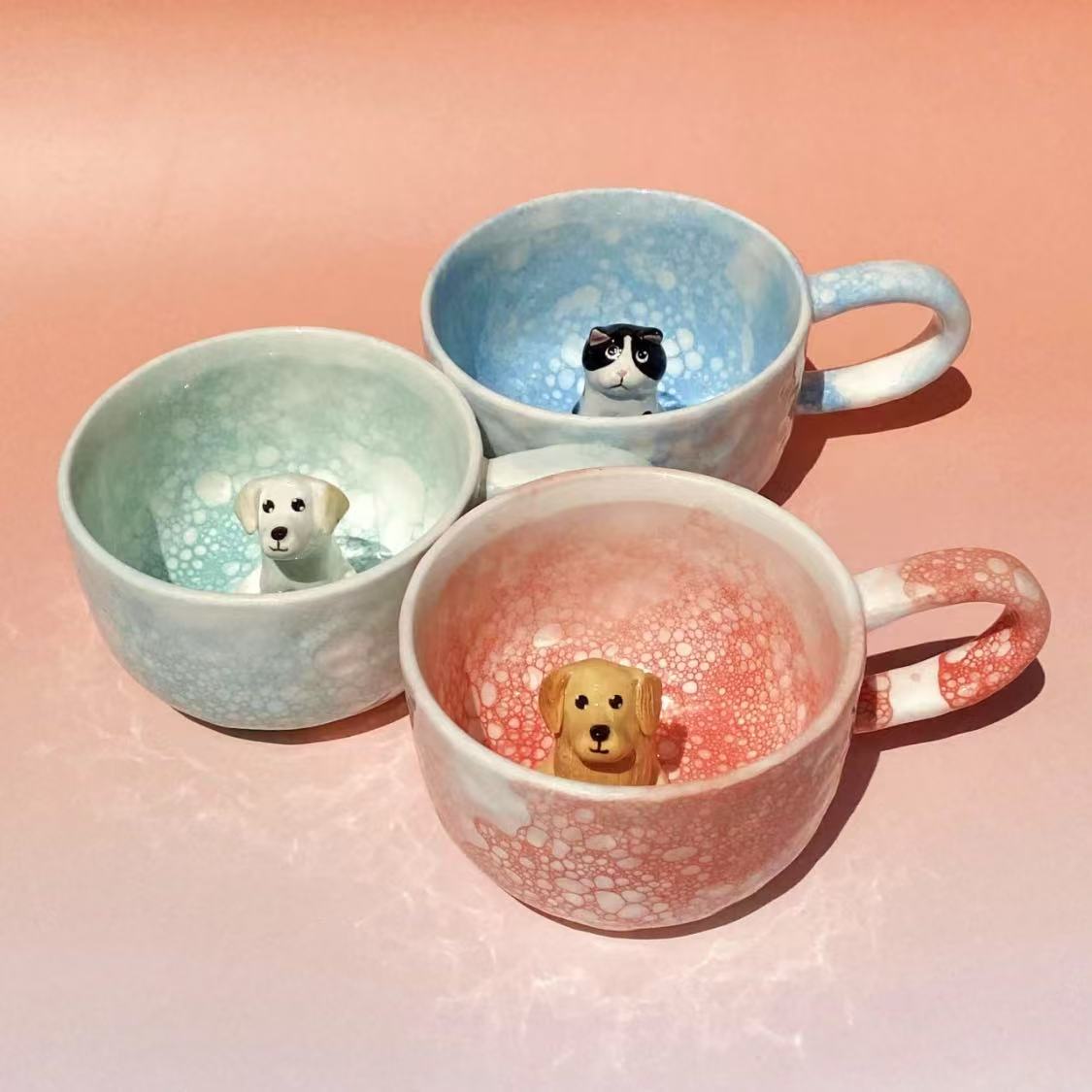 🐾 Custom 3D Pet Climbing Mug – Handmade Ceramic Dog Figurine Cup (350ml)