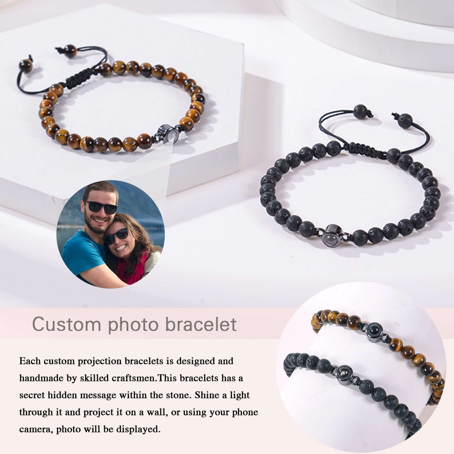 Personalisiertes kreisförmiges Fotoperlenarmband