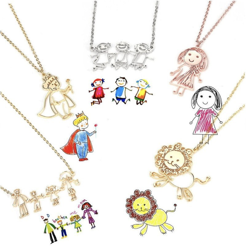 Personalized Doodle Drawing Necklace - Artistic Pendant Jewelry
