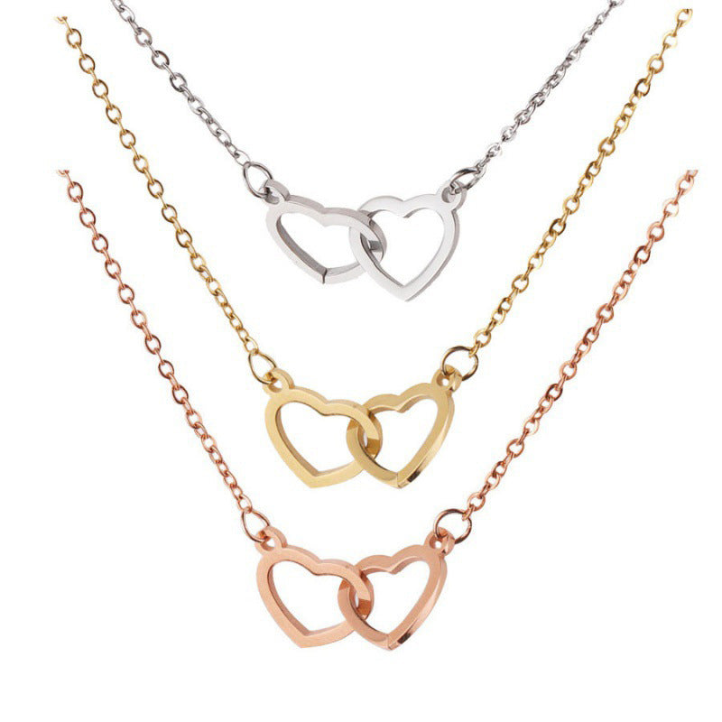 Double Interlocking Hearts Name Necklace
